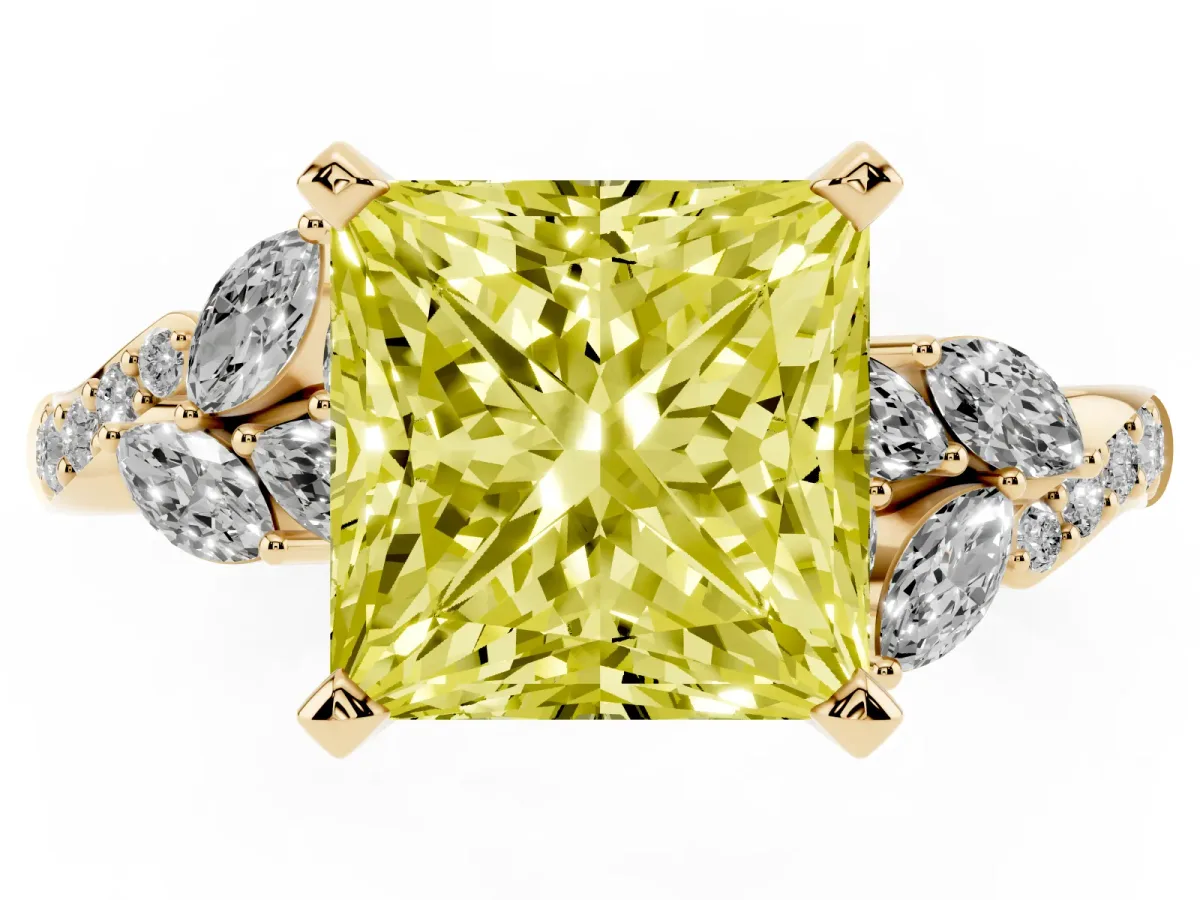 Fancy Yellow Princess Cut Solitaire Marquise Twist Band with Six-Prong Setting Yellow gold