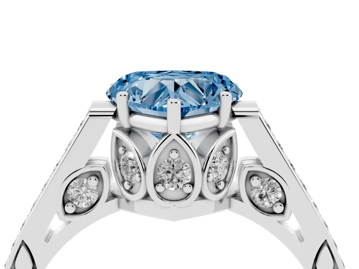 Fancy Blue Heart Cut Cut Cathedral Pave Diamond Engagement Ring with Six-Prong Setting Silver