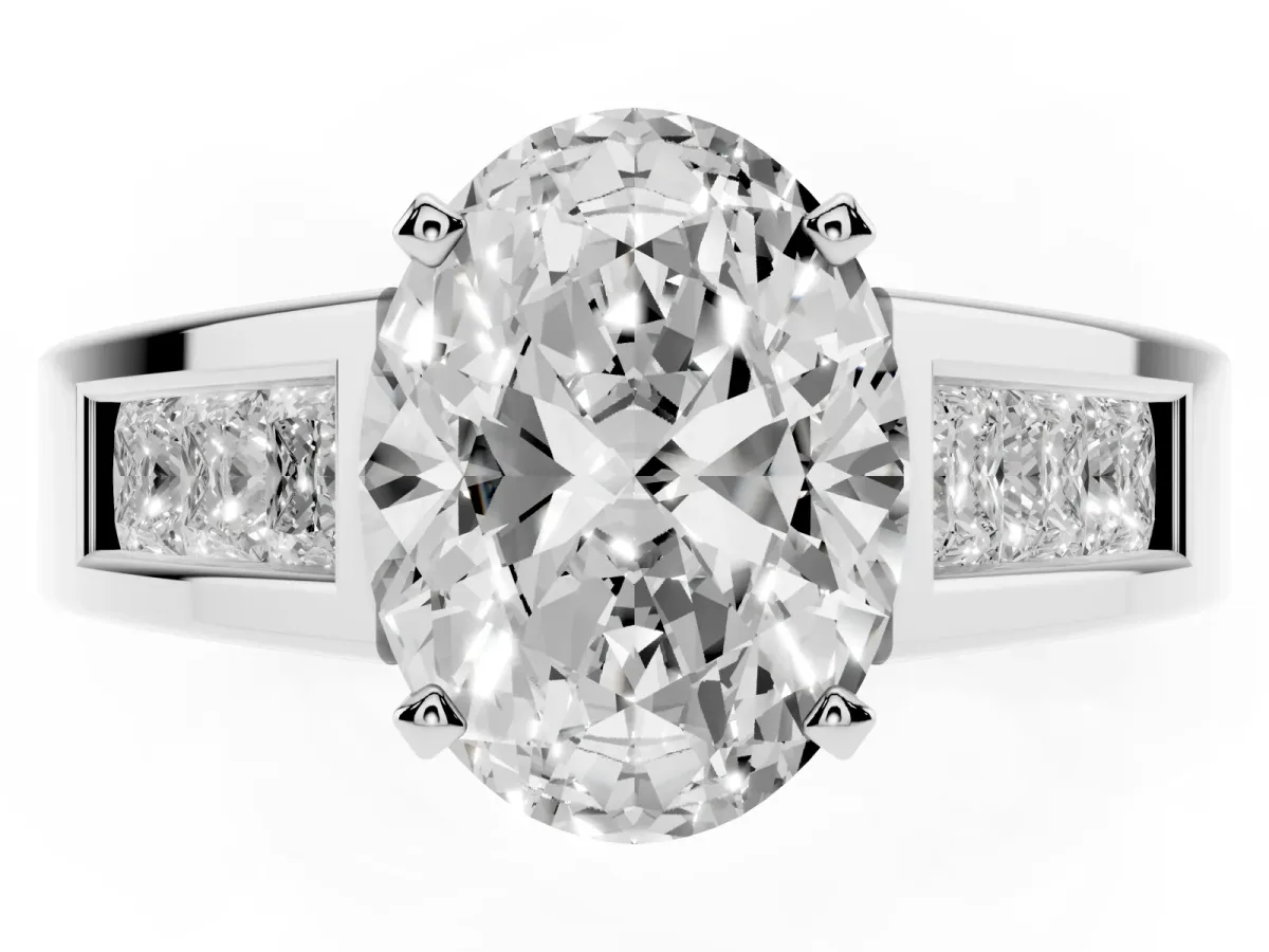 Oval Cut Cut Channel Set Solitaire Ring with Four-Prong Setting Platinum