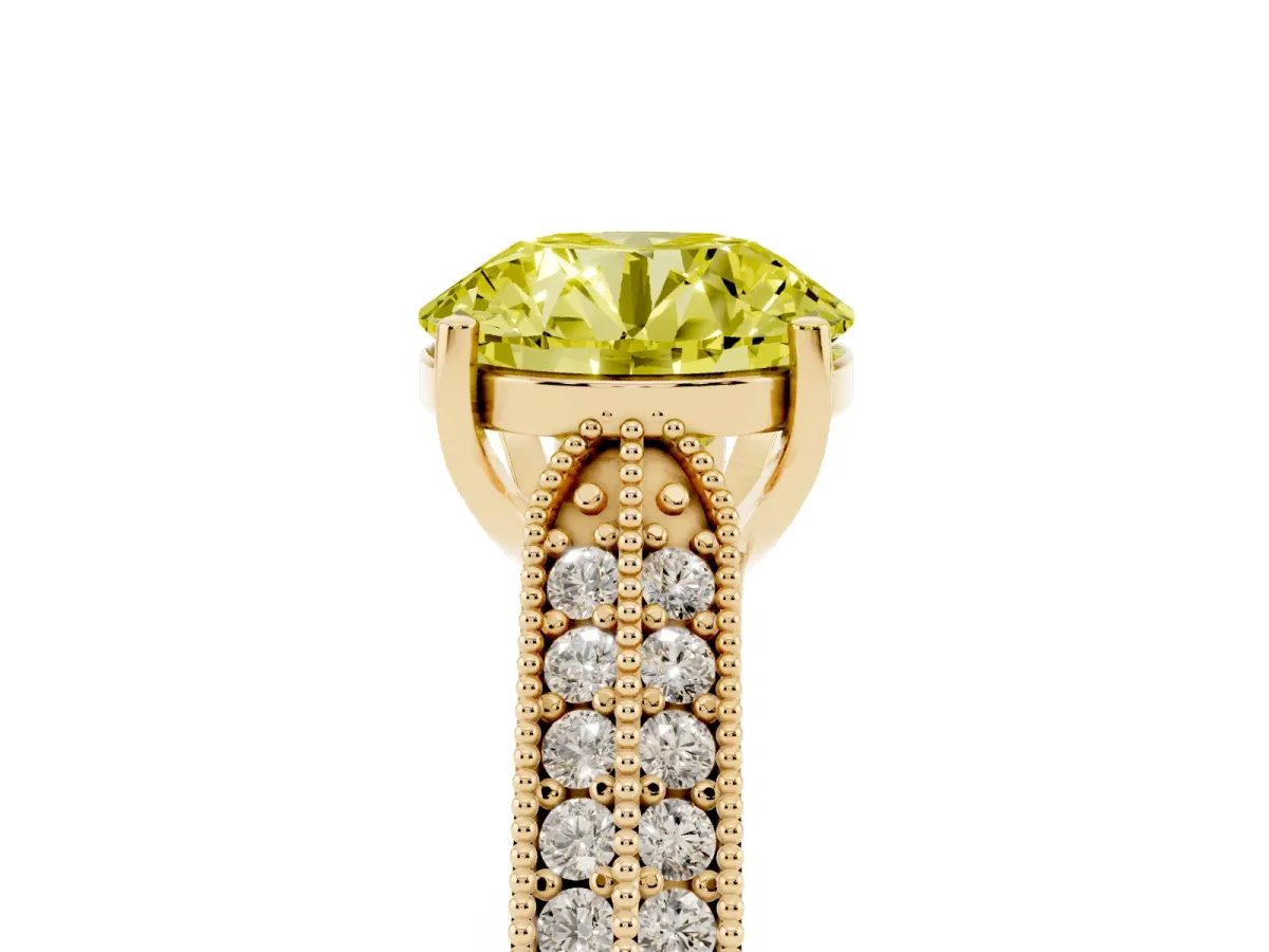 Fancy Yellow Round Cut Cut Pave Split Shank Engagement Ring with Four-Prong Setting Yellow gold