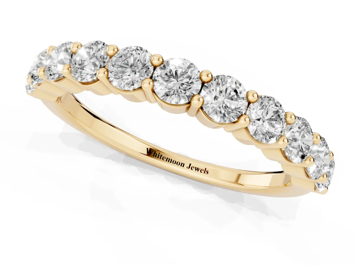 Round Diamond Half Eternity Band with Prong Setting Yellow gold
