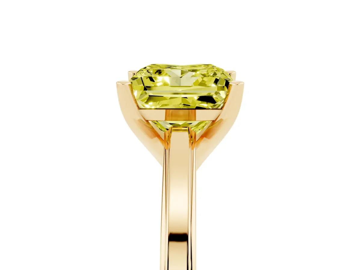 Fancy Yellow Princess Cut Solitaire Diamond Ring with Four-Prong Setting and Classic Band Yellow gold