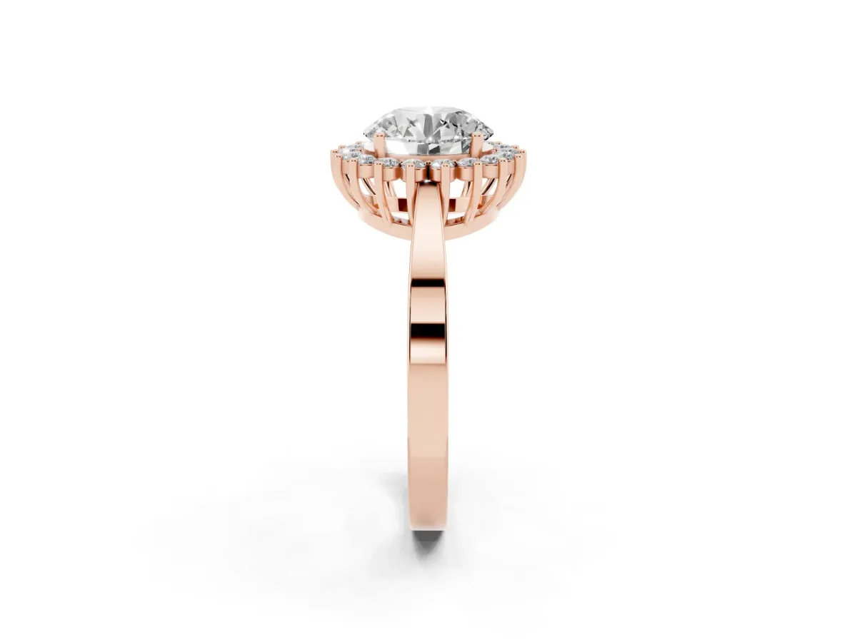 Round Cut Cut Diamond Halo Ring with Round Brilliant Halo and Solitaire Band Rose gold