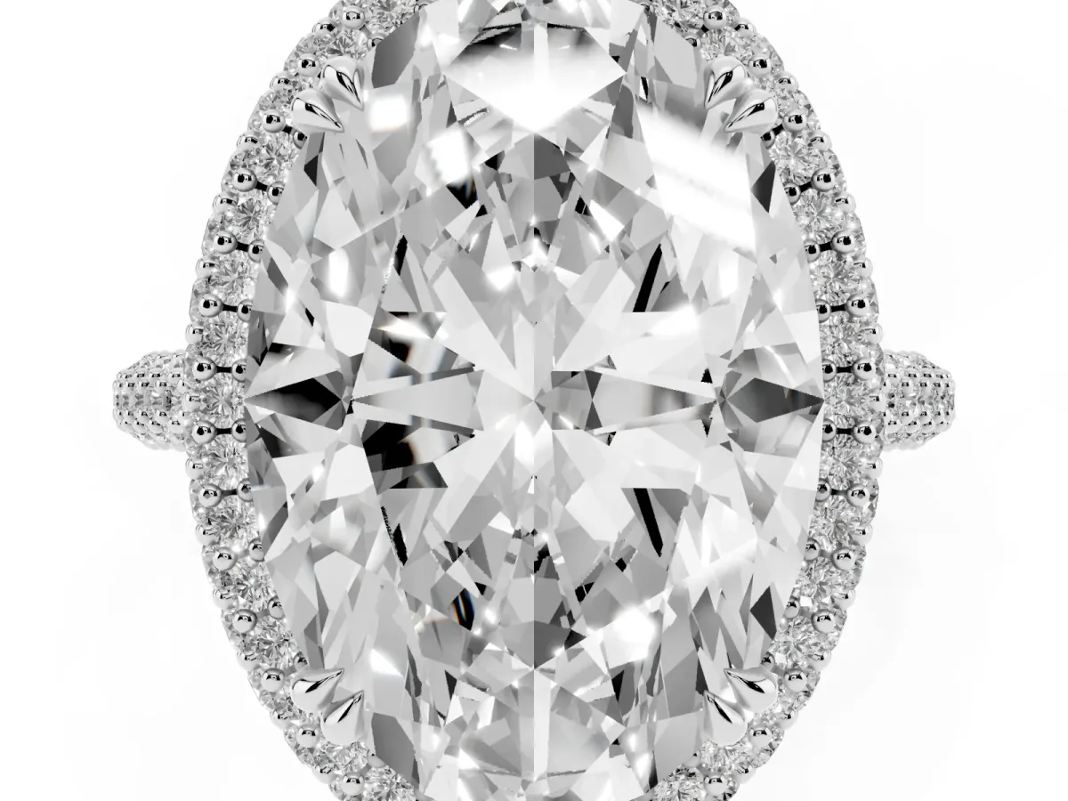 Oval Diamond Halo Ring with Round Diamond Accents Silver