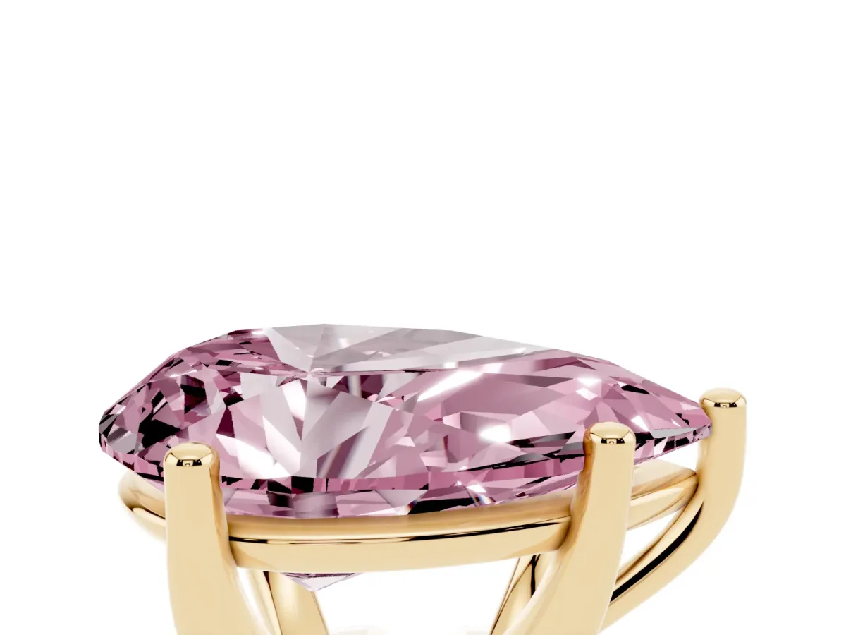 Fancy Pink Pear Cut Cut Diamond Solitaire Engagement Ring with Tapered Plain Band and Four-Prong Setting Yellow gold