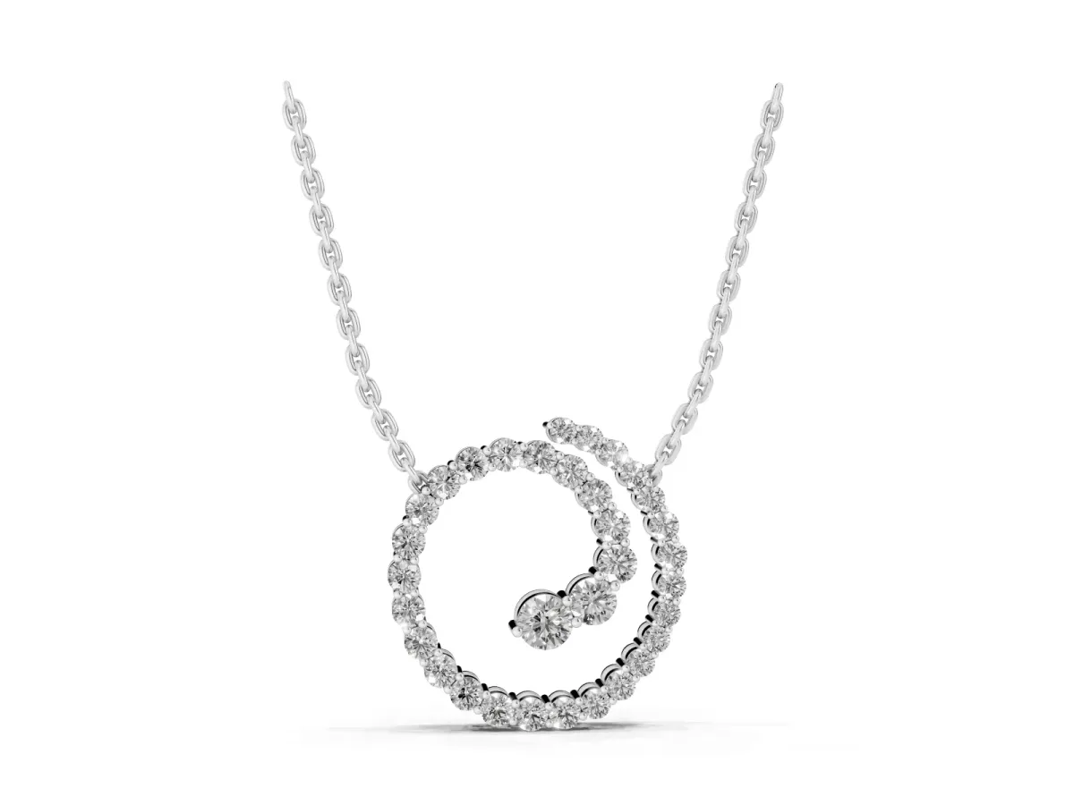 Round Diamond Spiral Pendant with Prong Setting Silver