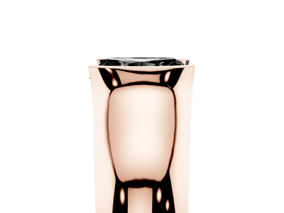 Fancy Black Radiant Cut Solitaire Bezel Set Diamond Ring with Wide Band Rose gold
