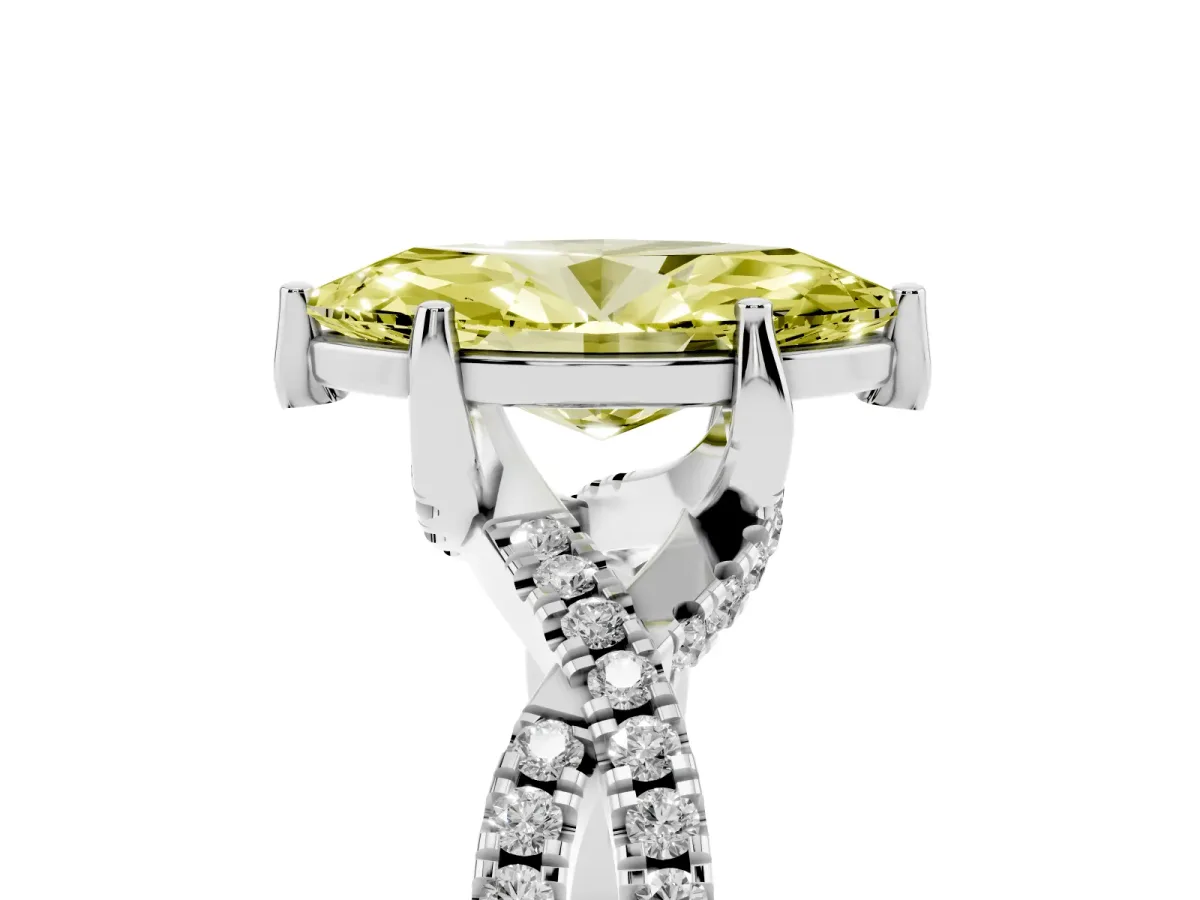Fancy Yellow Marquise Cut Solitaire Twist Pave Diamond Engagement Ring with Prong Setting Silver