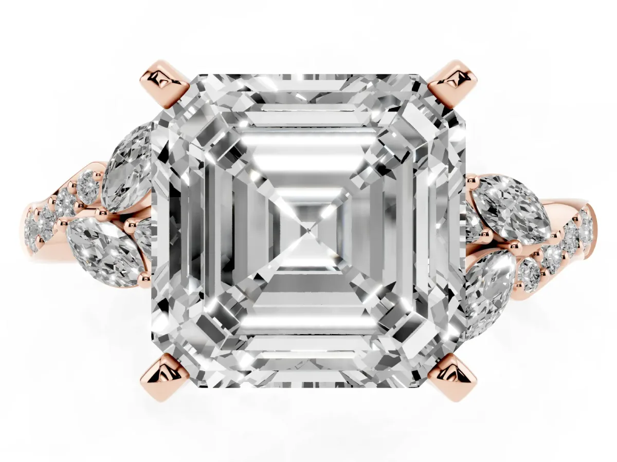 Asscher Cut Solitaire Marquise Twist Band with Six-Prong Setting Rose gold
