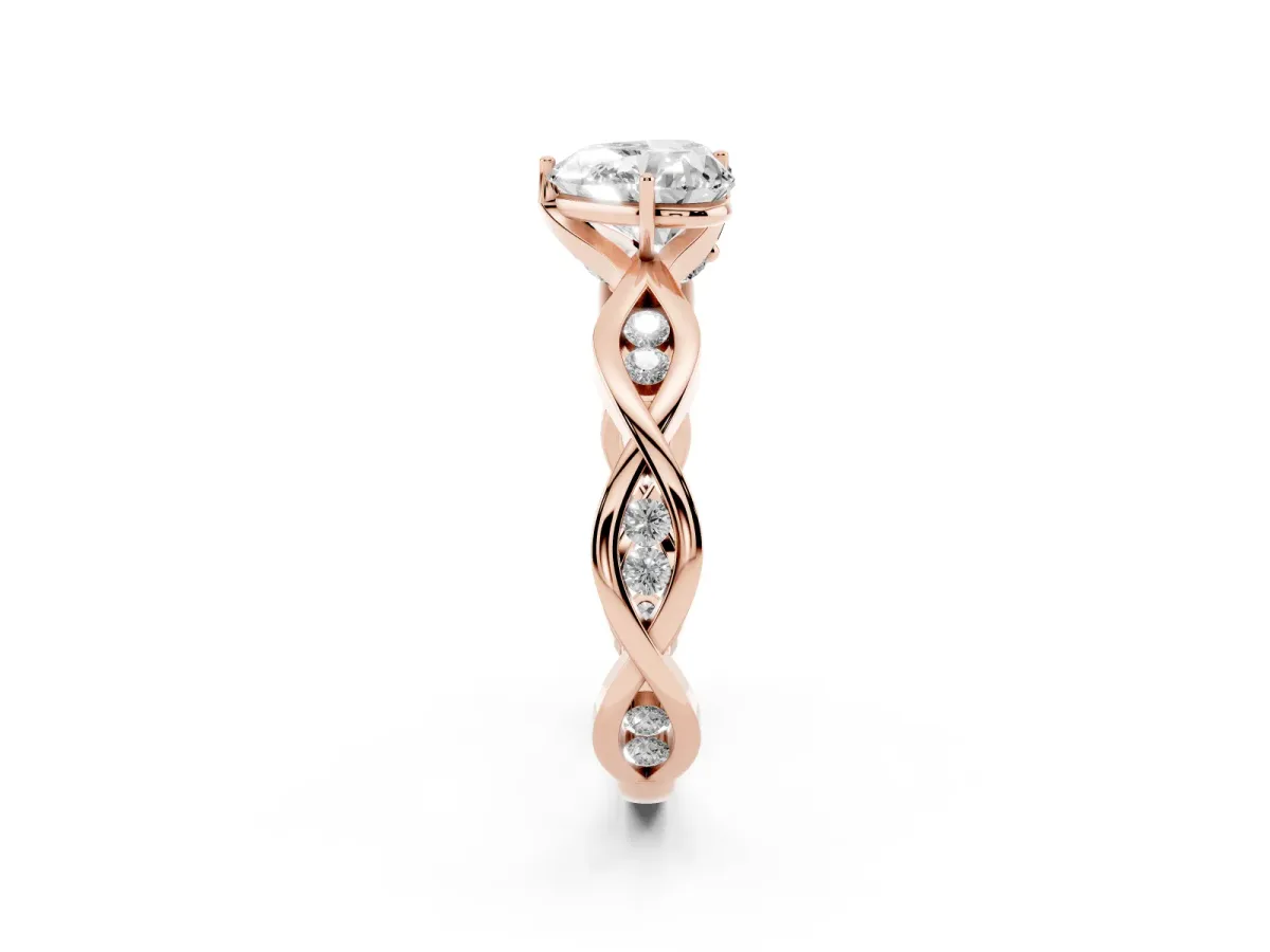 Heart Cut Solitaire Twist Band with Leaf Prong Setting Rose gold