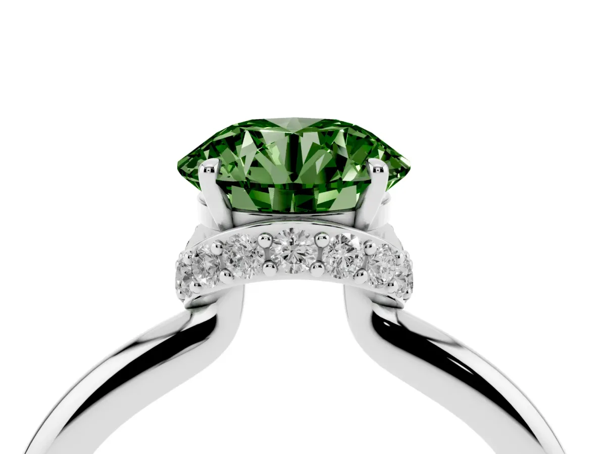 Fancy Green Round Cut Brilliant Solitaire Engagement Ring with Six-Prong Setting and Classic Band Silver