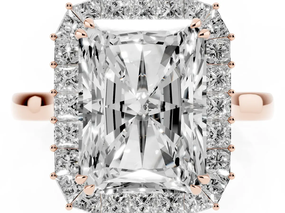Radiant Diamond Baguette Halo Engagement Ring Rose gold