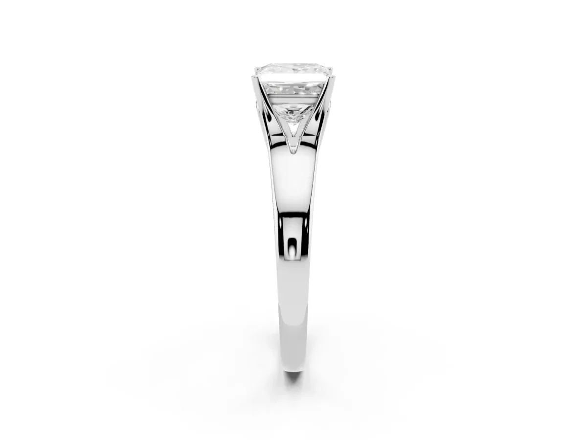 Princess Cut Solitaire Diamond Ring with Cathedral Band and Four-Prong Setting Silver