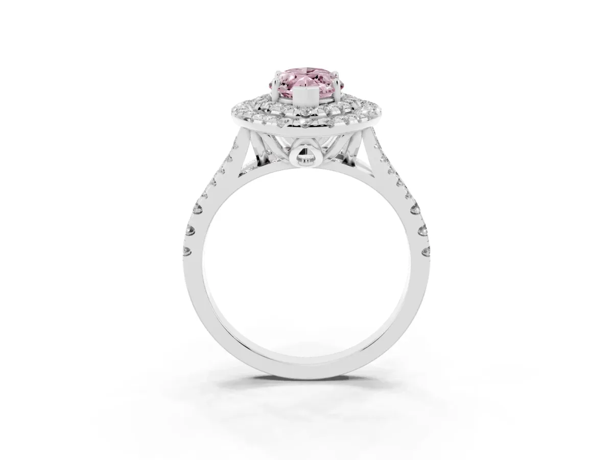 Fancy Pink Double Halo Marquise Cut Diamond Pavé Split Shank Ring with Prong Setting Platinum