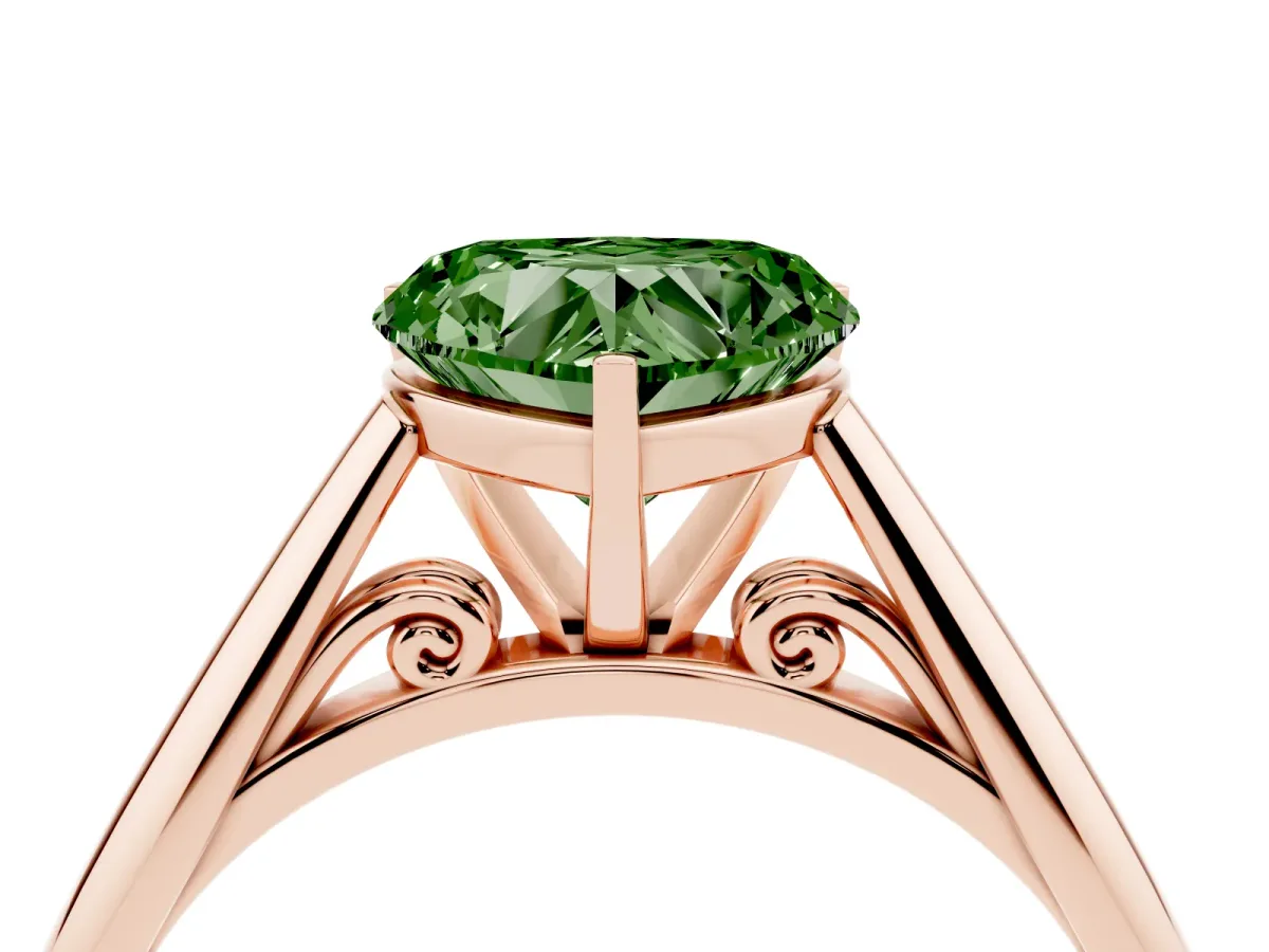 Fancy Green Heart Cut Diamond Solitaire Engagement Ring with Cathedral Setting and Four-Prong Mount Rose gold