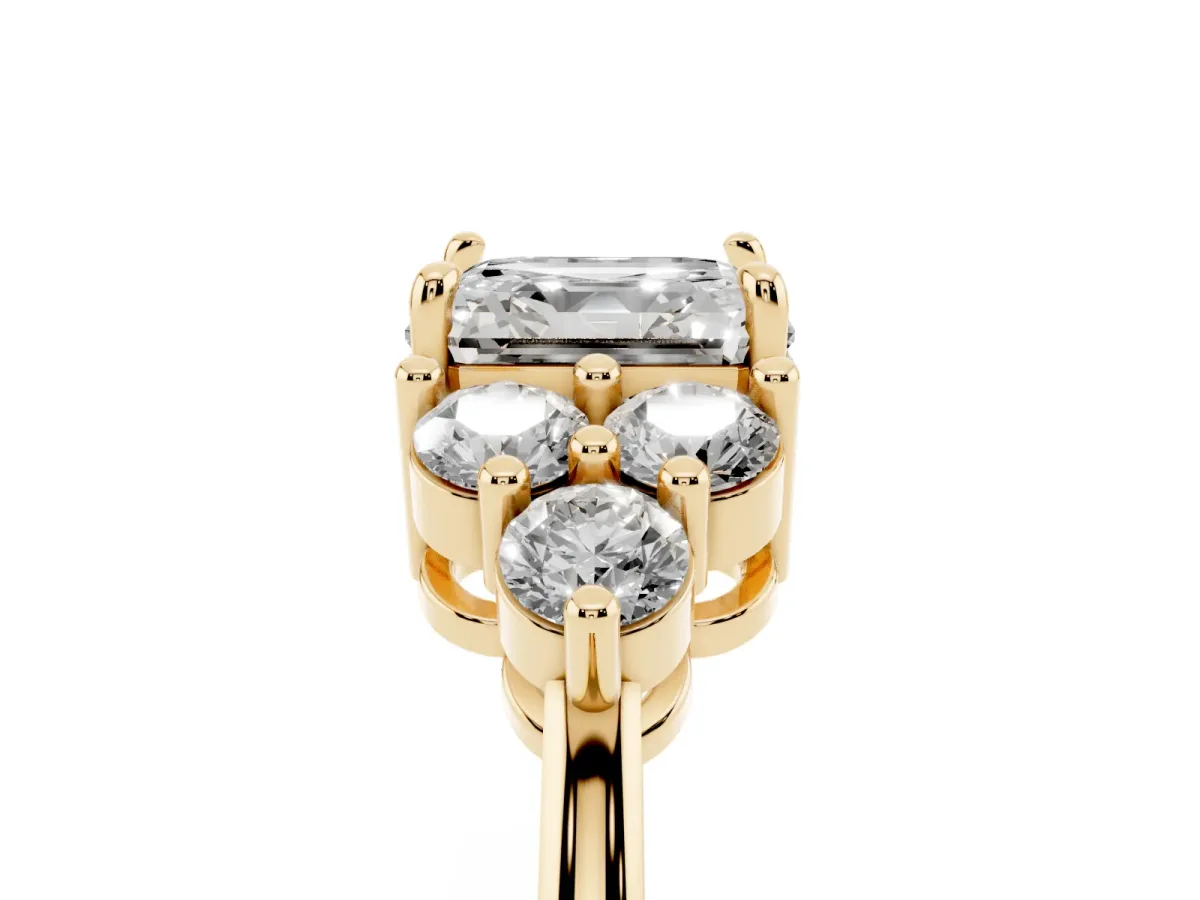 Asscher Cut Brilliant Diamond Cluster Accent Solitaire Ring with Prong Setting Yellow gold