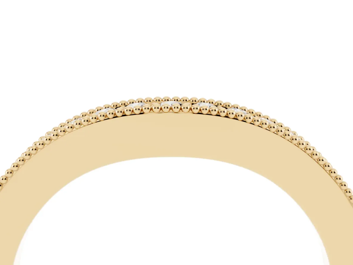 Round Brilliant Milgrain Bezel Set Diamond Wave Band Yellow gold