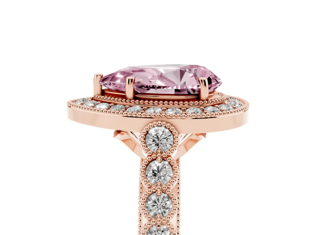 Fancy Pink Pear Cut Halo Twist Band Solitaire Ring with Six-Prong Setting Rose gold