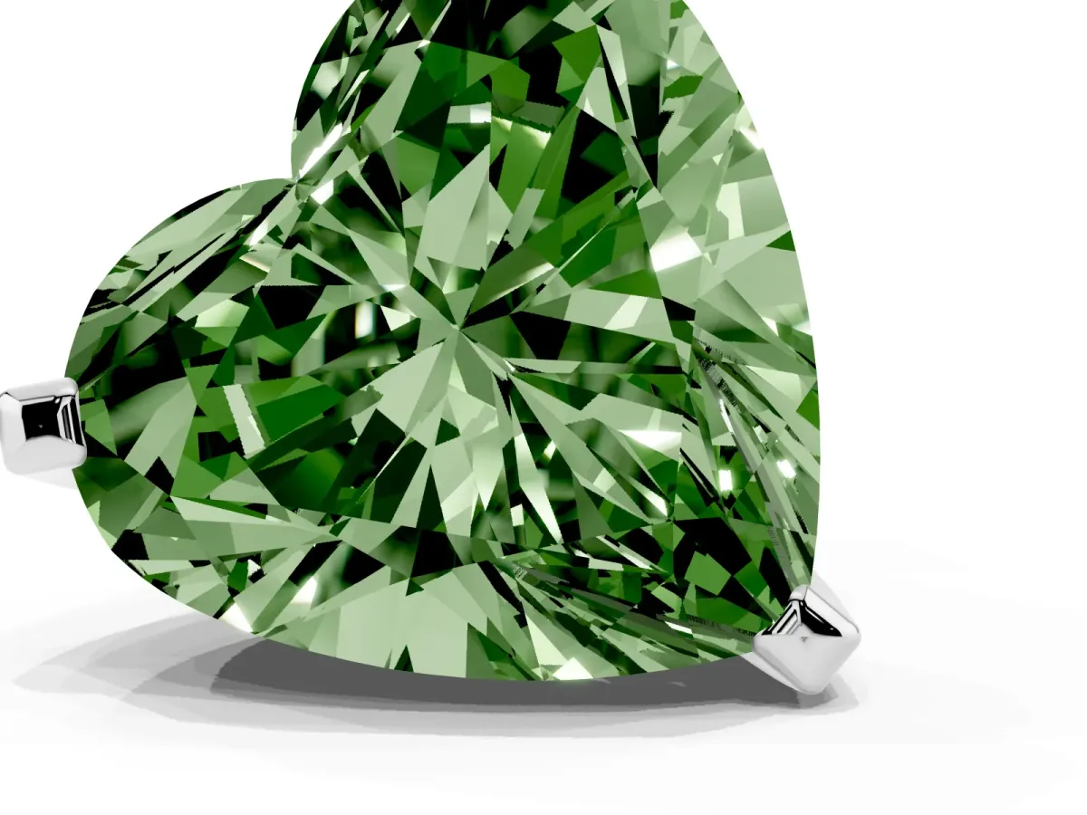 Fancy Green Heart Cut Diamond Solitaire Ring with Prong Setting and Classic Band Silver