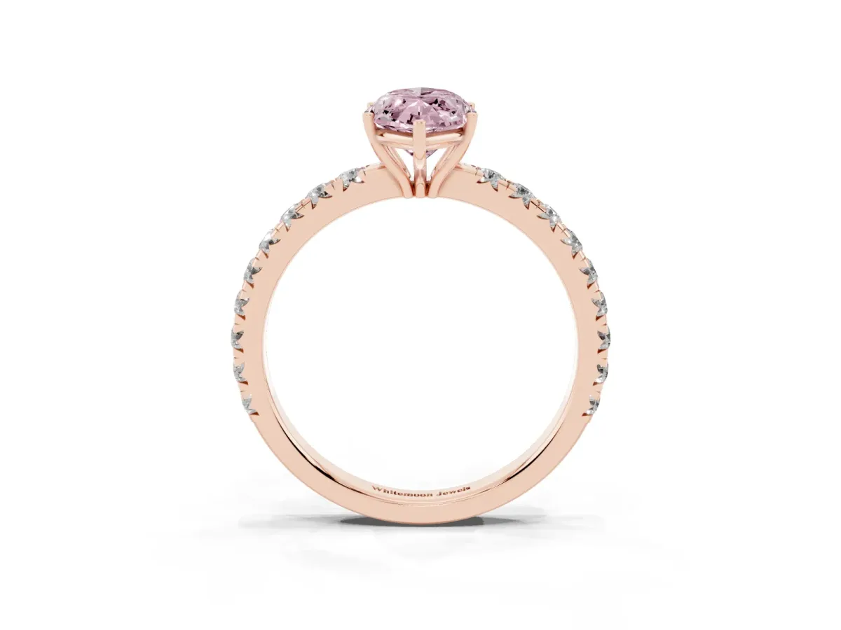 Fancy Pink Marquise Cut Diamond Pavé Solitaire Engagement Ring with Four-Prong Setting Rose gold