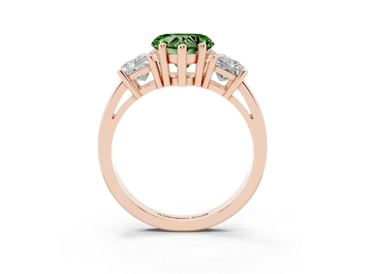 Fancy Green Three-Stone Heart Cut Cut Solitaire Ring with Prong Setting Rose gold