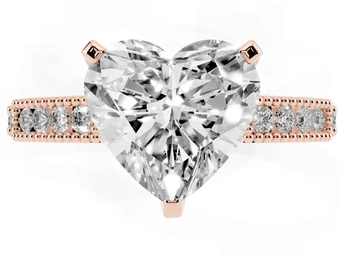Heart Cut Solitaire with Pavé Band and Four-Prong Setting Rose gold