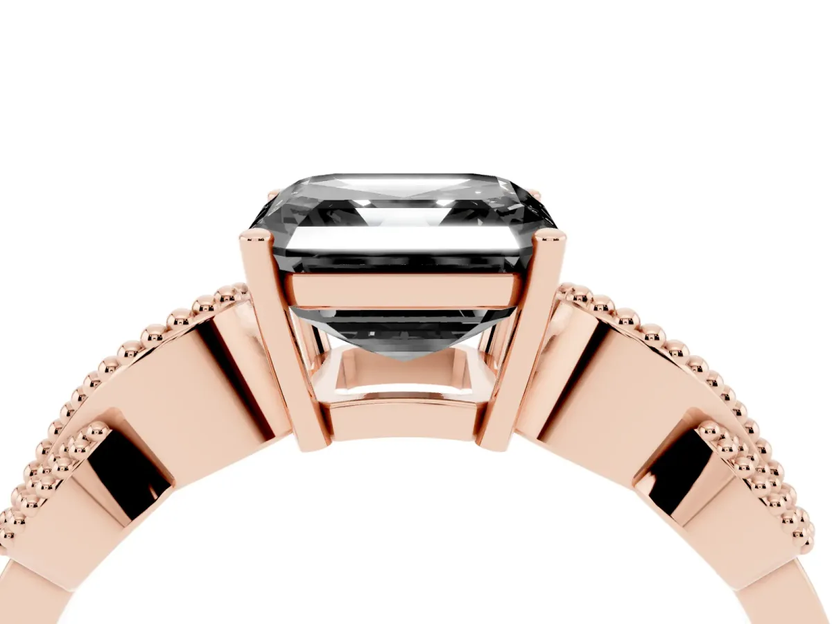 Fancy Black Asscher Cut Solitaire Milgrain Leaf Band with Prong Setting Rose gold