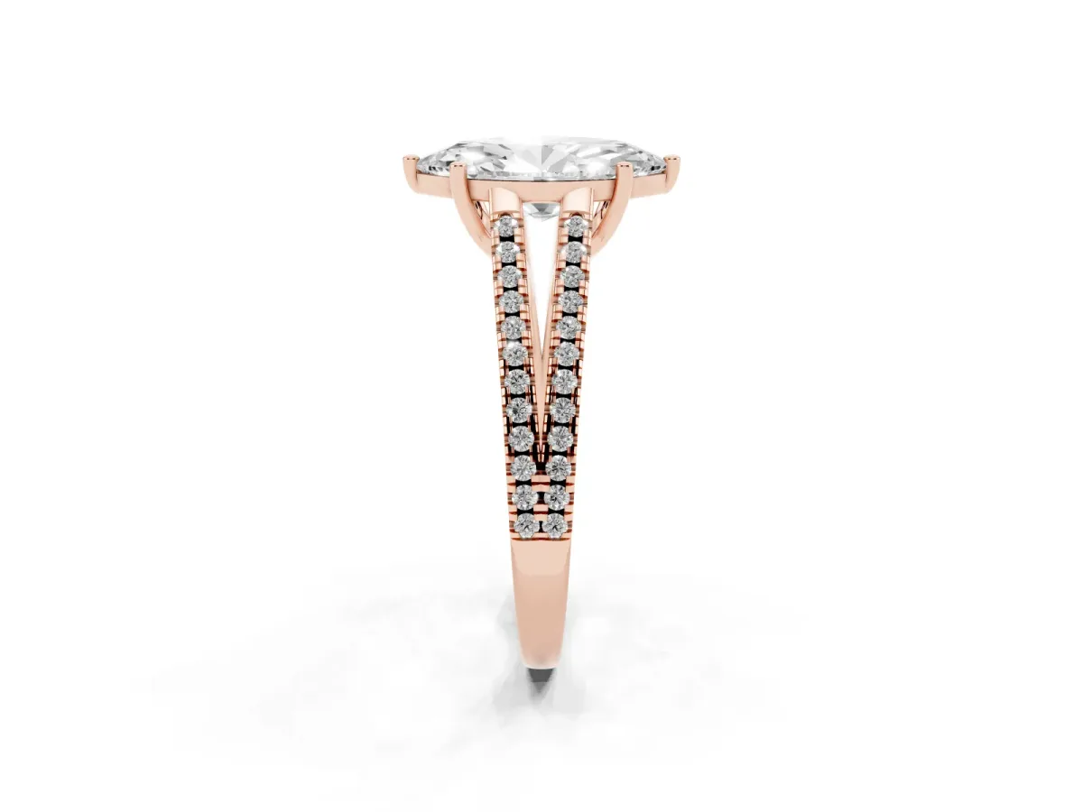 Marquise Cut Diamond Solitaire Engagement Ring with Split Shank Pavé Band Rose gold