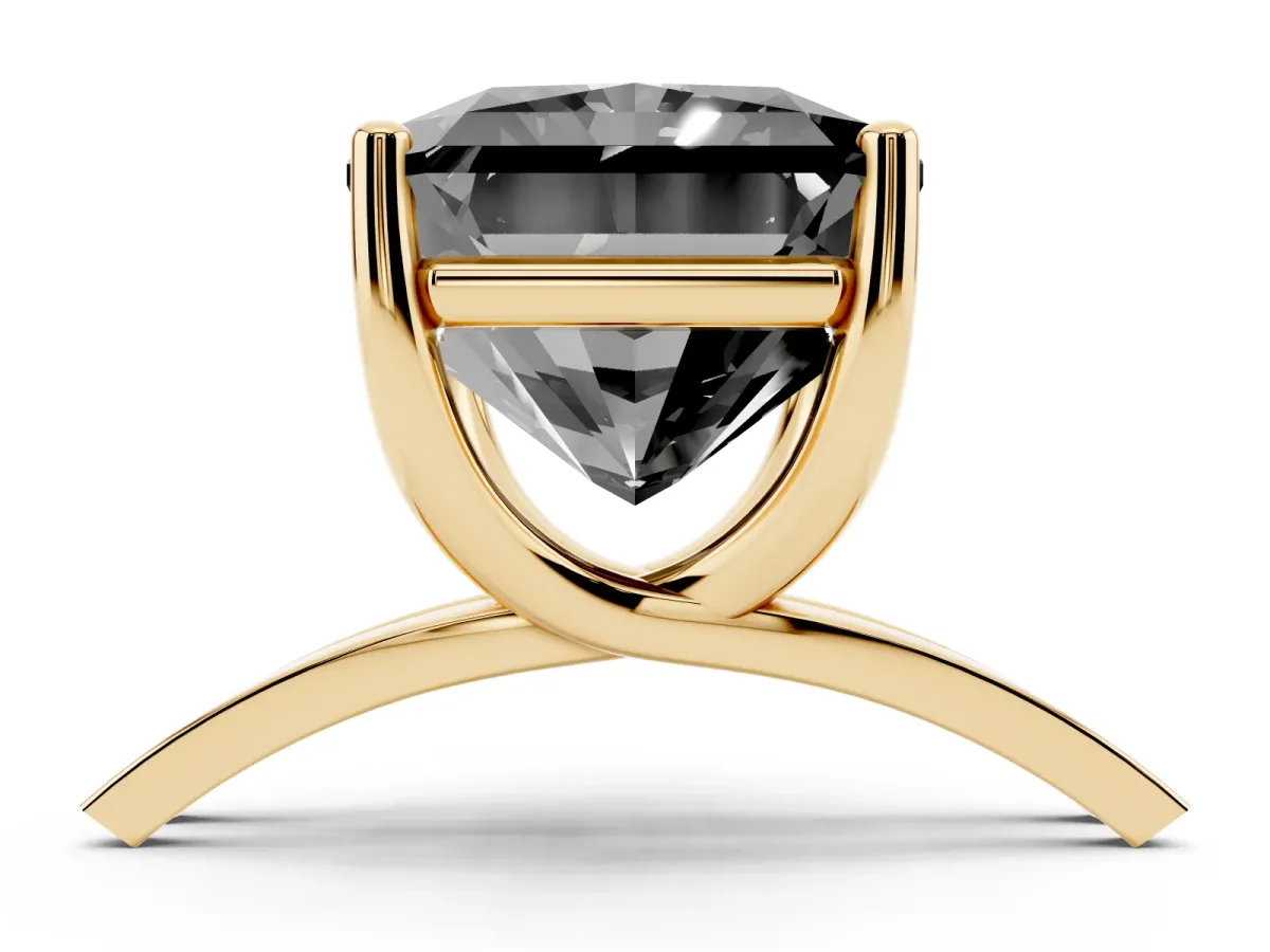 Fancy Black Radiant Cut Cut Diamond Solitaire Engagement Ring with Tapered Plain Band and Four-Prong Setting Yellow gold