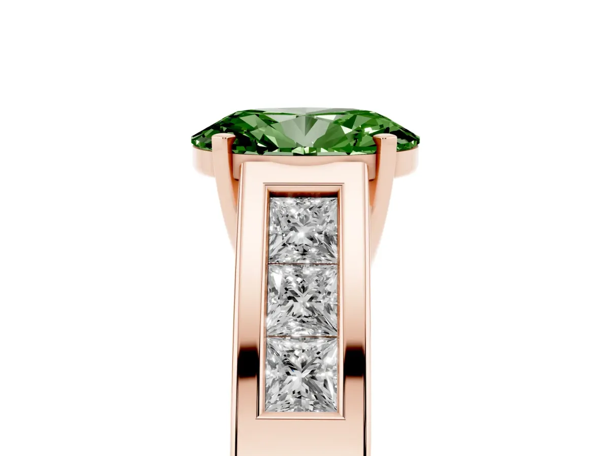 Fancy Green Oval Cut Cut Channel Set Solitaire Ring with Four-Prong Setting Rose gold