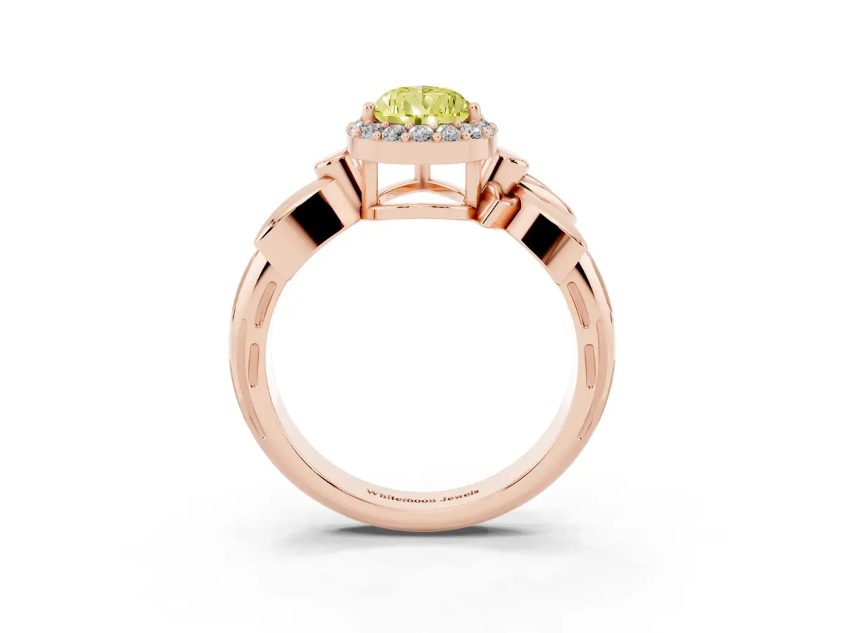 Fancy Yellow Pear Cut Halo Diamond Floral Band with Four-Prong Setting Rose gold