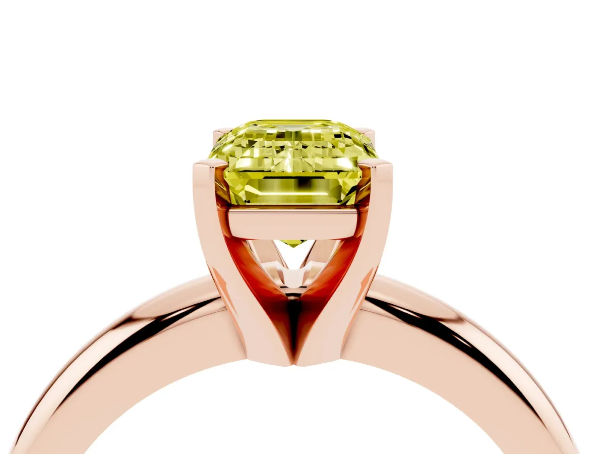 Fancy Yellow Emerald Cut Diamond Solitaire Engagement Ring with Round Band and Four-Prong Setting Rose gold