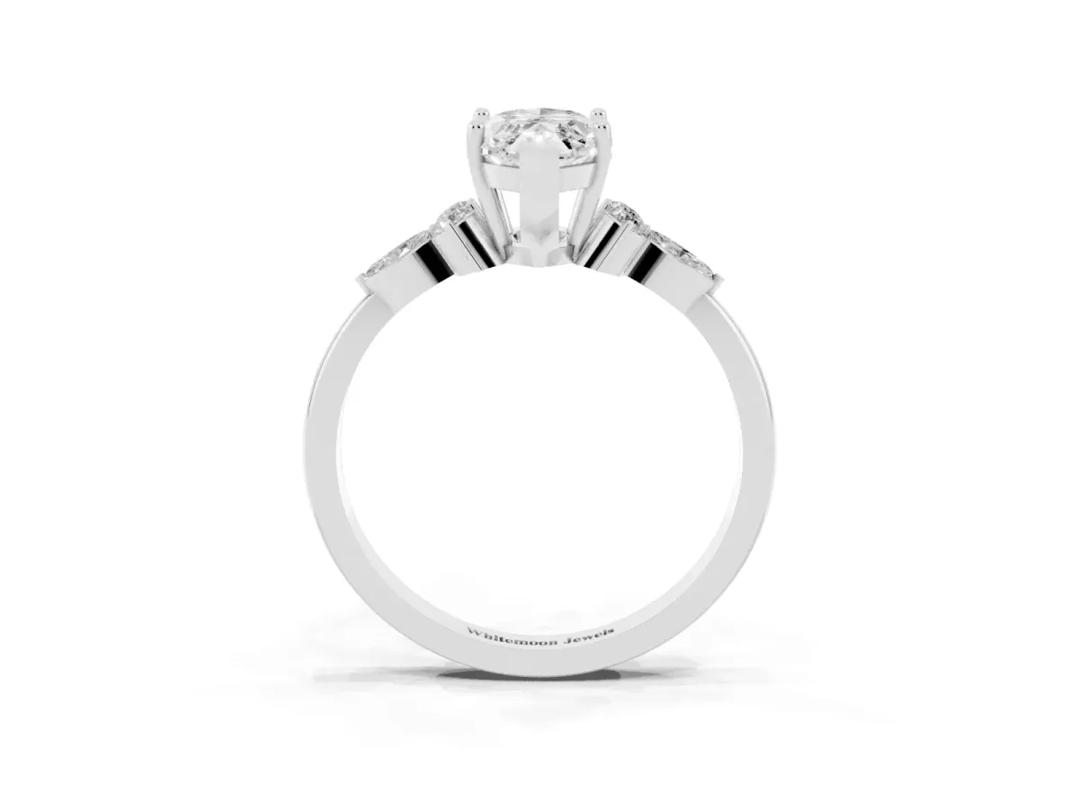 Marquise Cut Brilliant Diamond Solitaire Ring with Pear Side Stones and Four-Prong Setting Platinum