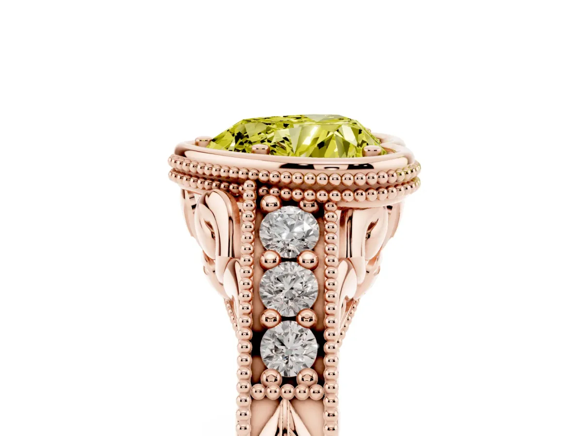 Fancy Yellow Bezel Set Heart Cut Diamond Milgrain Pave Engagement Ring Rose gold