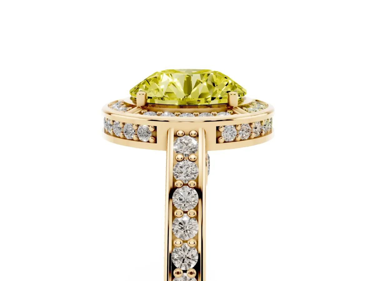 Fancy Yellow Round Cut Cut Halo Pave Split Shank Prong Setting Ring Yellow gold