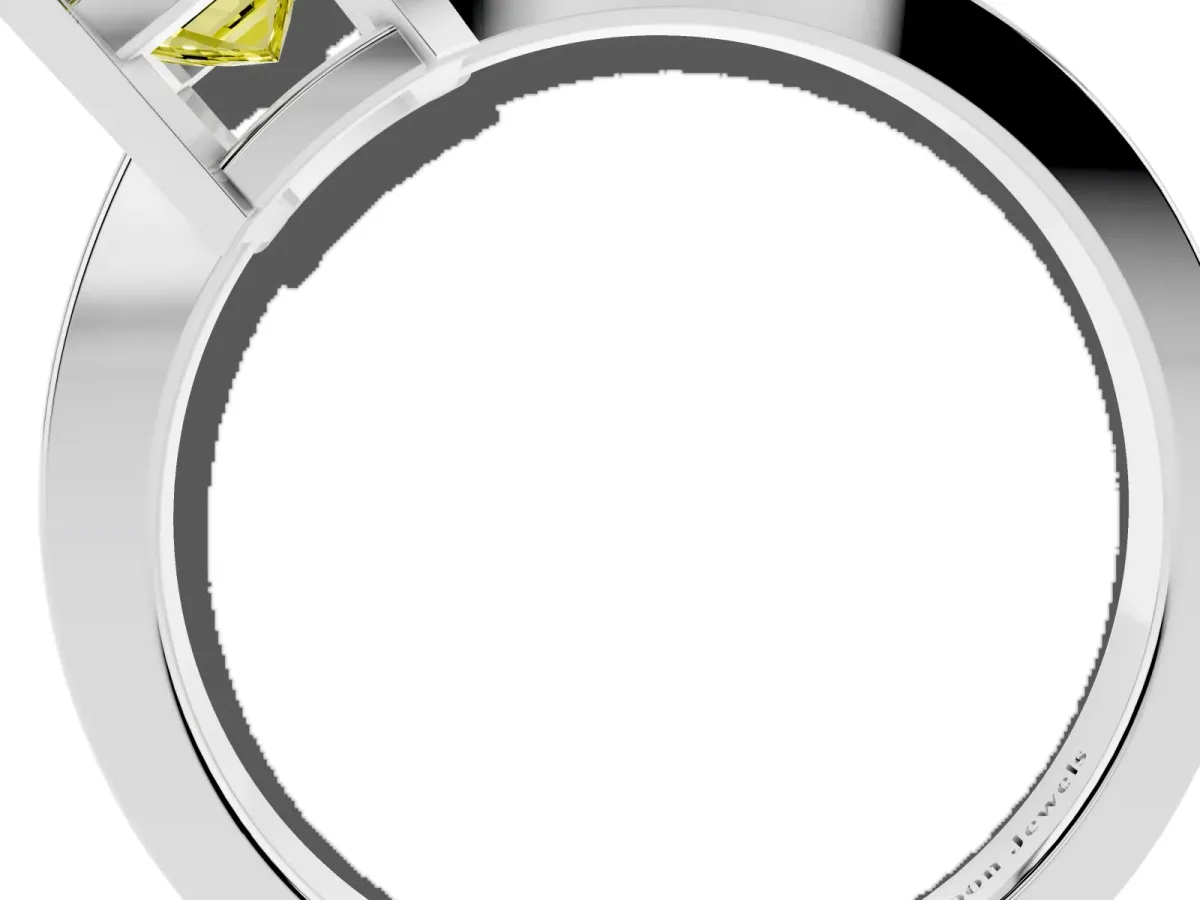 Fancy Yellow Emerald Cut Cut Solitaire Ring with Four-Prong Setting and Classic Band Silver