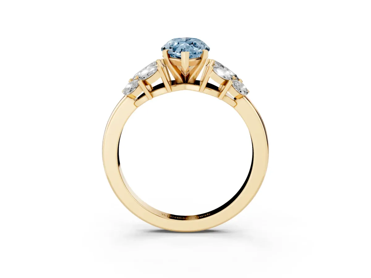 Fancy Blue Marquise Cut Diamond Cluster Leaf Design Ring with Prong Setting Yellow gold