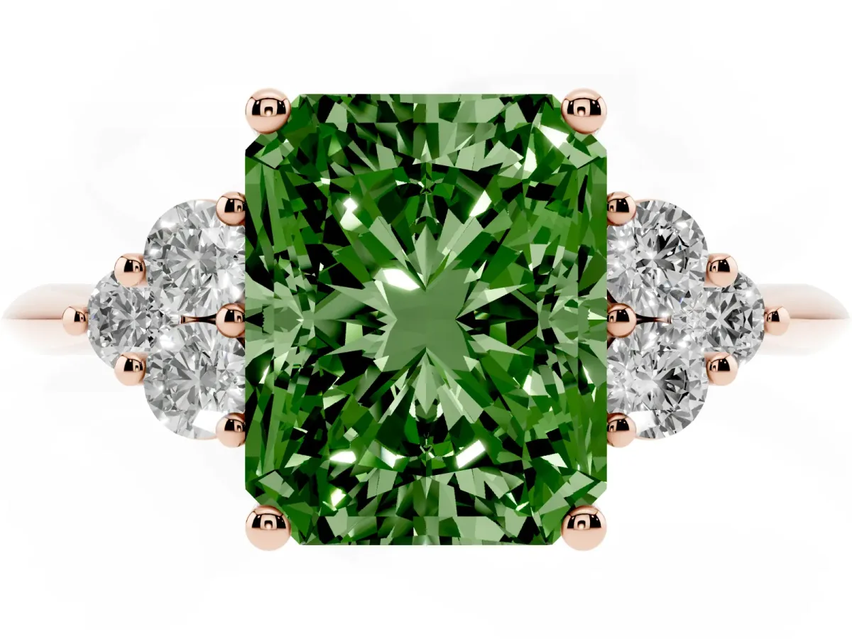 Fancy Green Radiant Cut Cut Diamond Cluster Ring with Solitaire Band and Four-Prong Setting Rose gold