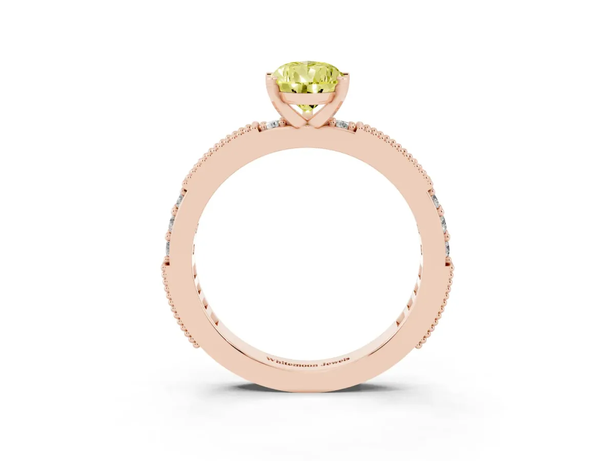 Fancy Yellow Pear Cut Solitaire with Pavé Band and Four-Prong Setting Rose gold
