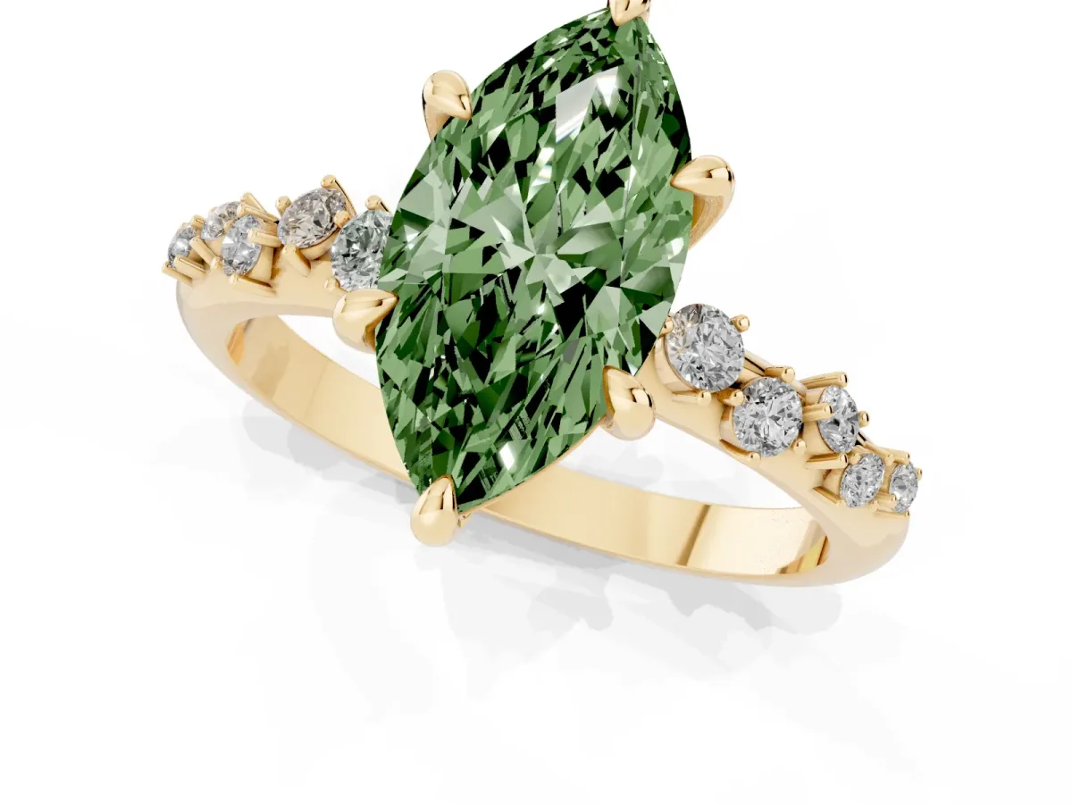 Fancy Green Marquise Cut Cut Diamond Vine Band with Four-Prong Setting Yellow gold