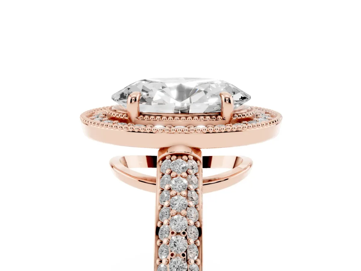 Oval Cut Cut Halo Diamond Pave Band with Four-Prong Setting Rose gold