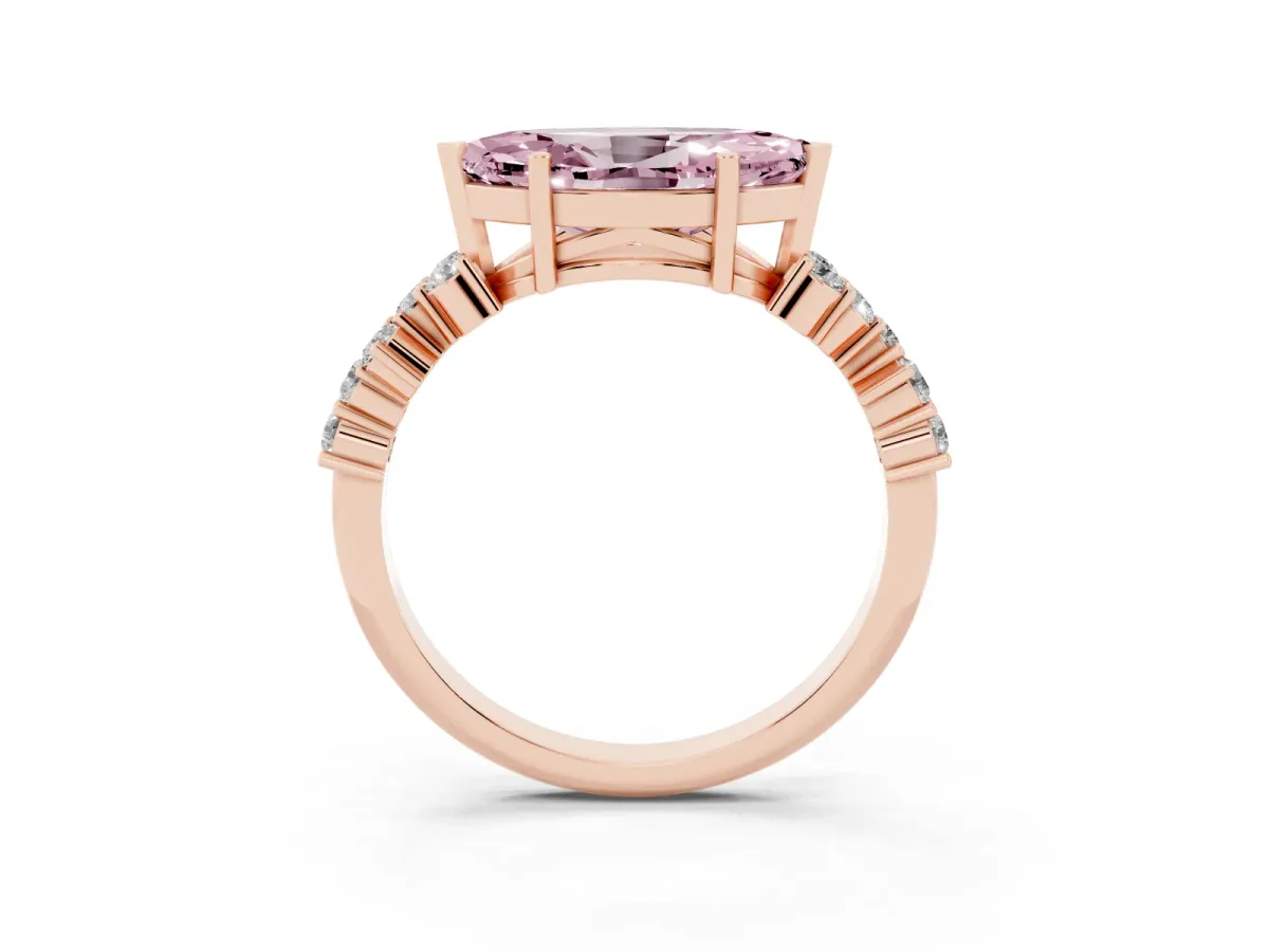 Fancy Pink Marquise Cut Diamond Scattered Round Accent Ring with Prong Setting Rose gold