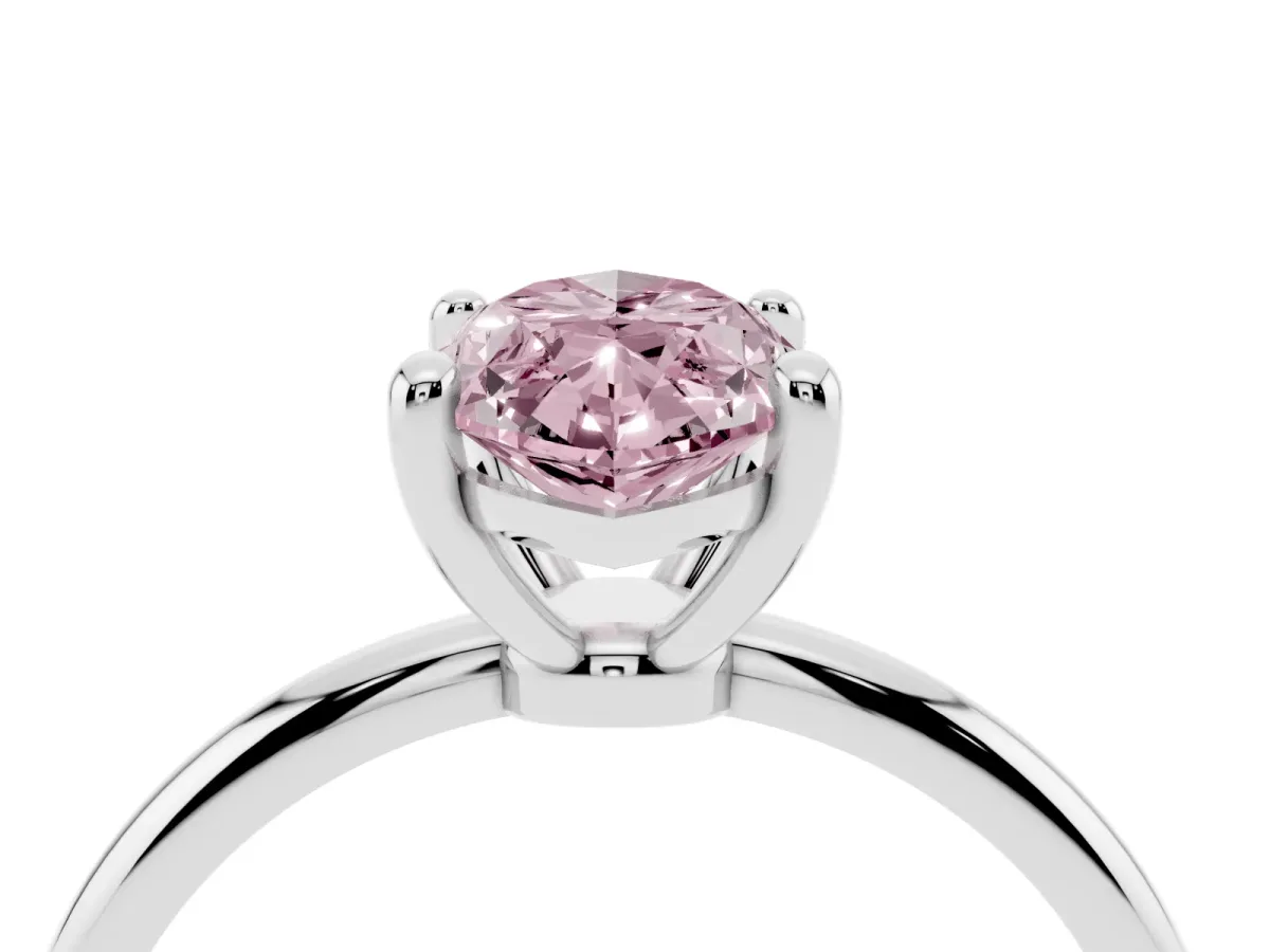 Fancy Pink Marquise Cut Solitaire Diamond Ring with 4-Prong Setting on a Classic Band Platinum