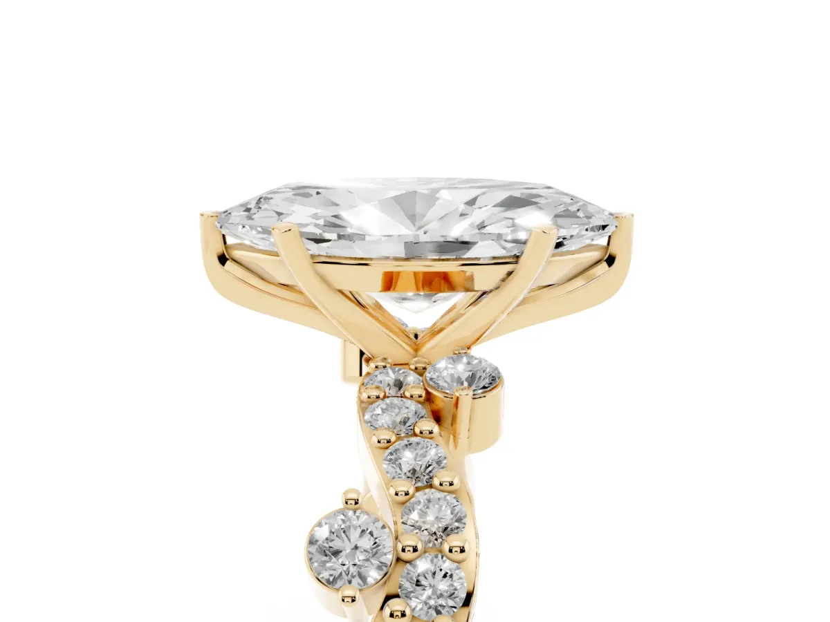 Marquise Cut Cut Solitaire Diamond Twisted Band with Pave Setting Yellow gold