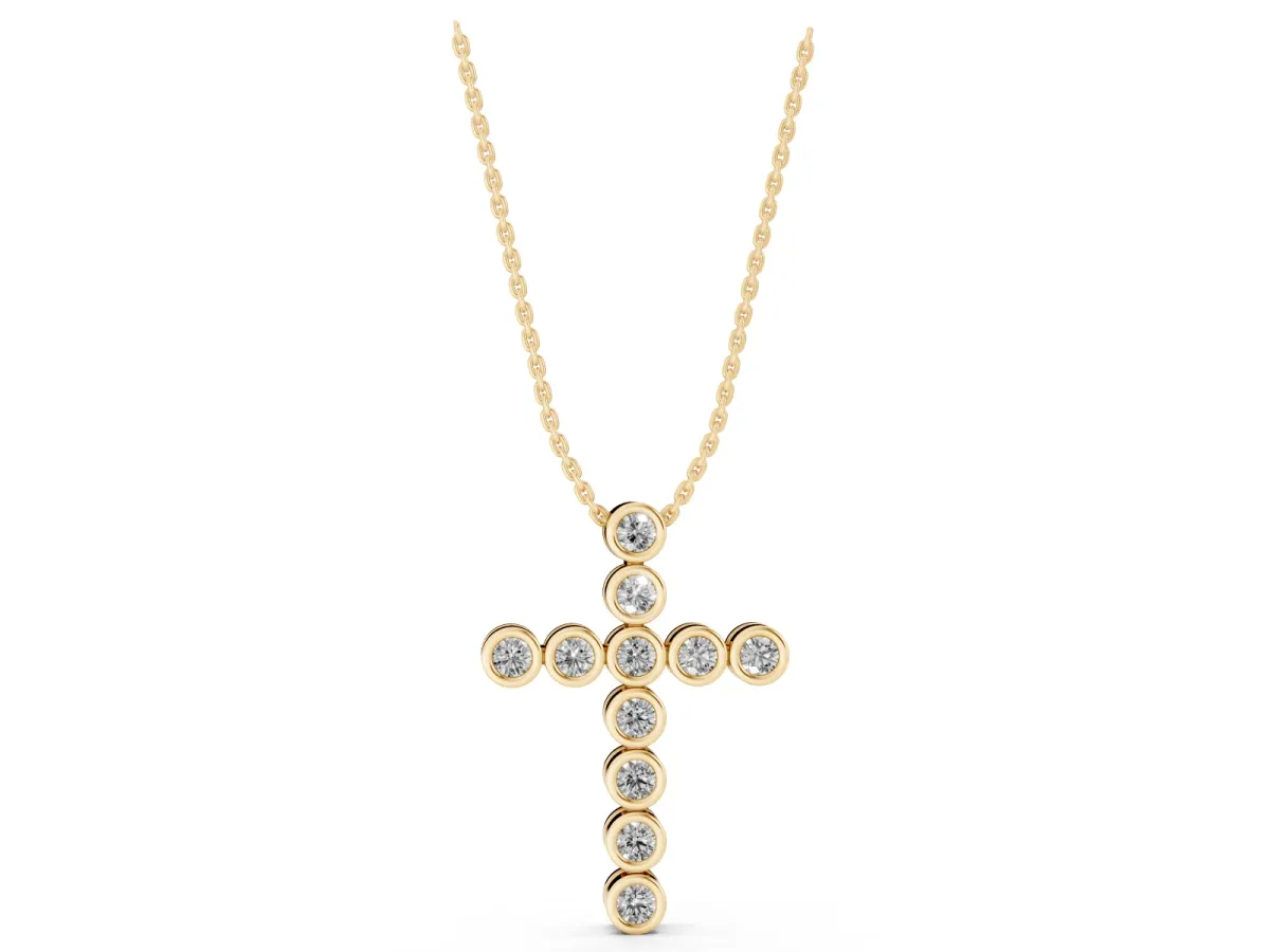 Bezel-Set Round Diamond Cross Pendant Yellow gold