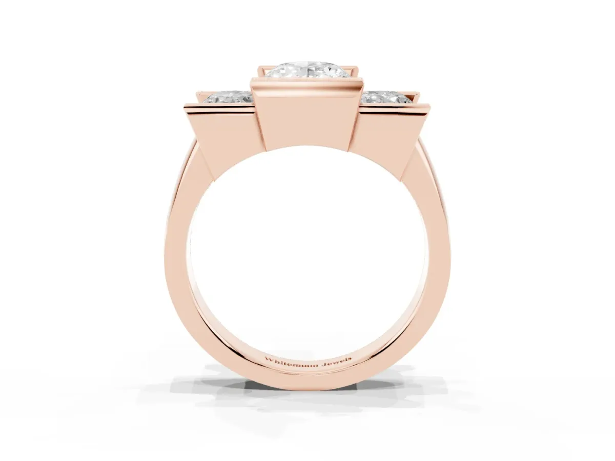 Three Stone Oval Cut Cut Channel Set Diamond Ring Rose gold