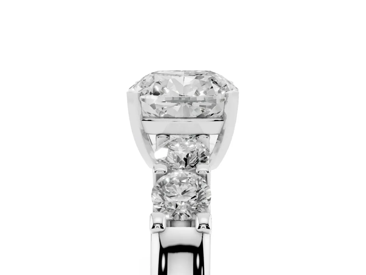 Cushion Cut Brilliant Cut Diamond Five-Stone Prong Set Engagement Ring with Channel Band Silver