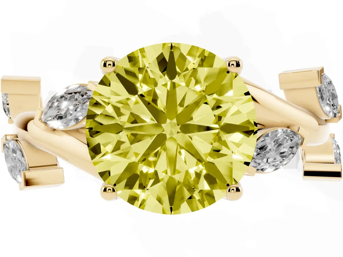 Fancy Yellow Round Cut Solitaire Twisted Band Marquise Accent Prong Setting Ring Yellow gold
