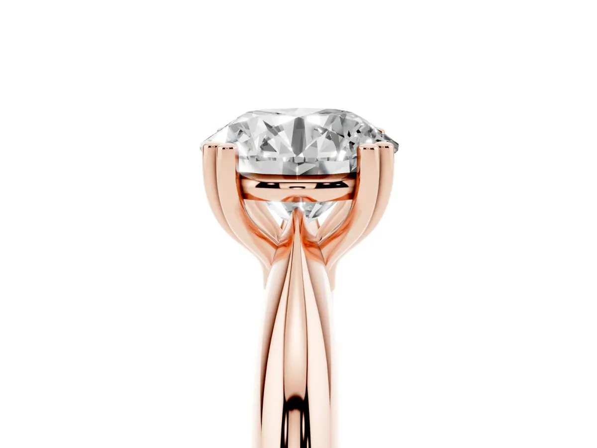 Round Cut Cut Solitaire Engagement Ring with Tapered Band and Four-Prong Setting Rose gold