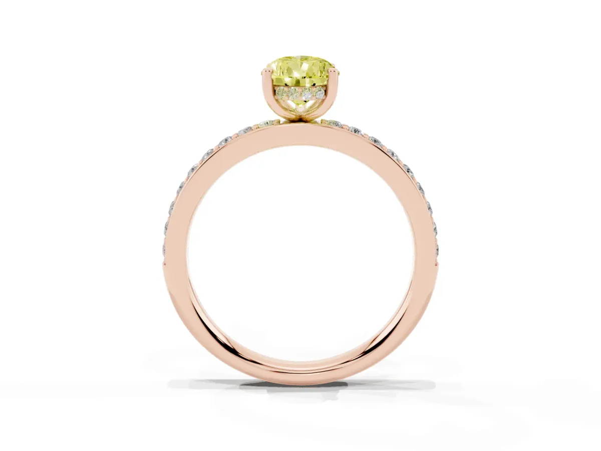Fancy Yellow Pear Cut Cut Diamond Pavé Band Ring with Four-Prong Setting Rose gold